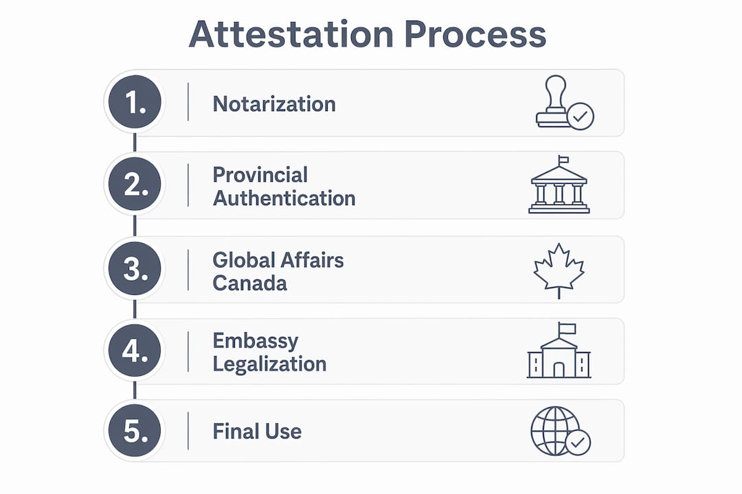 Infographic illustrating document attestation steps