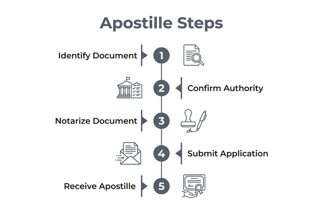 Infographic illustrating five steps of Canadian apostille process