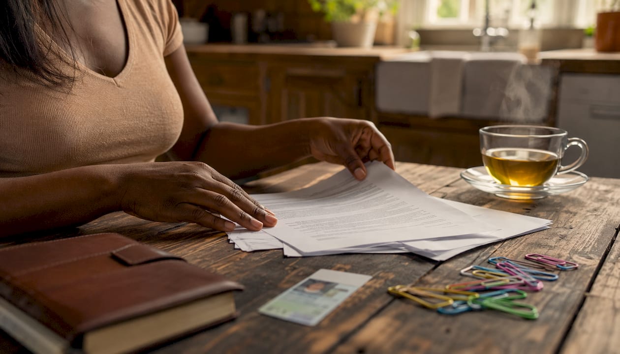 Hands organizing documents for notary appointment