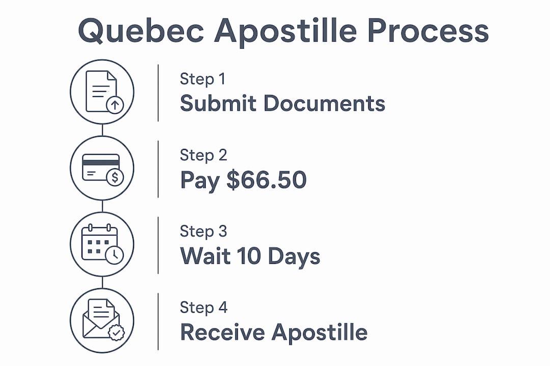 Infographic showing Quebec apostille steps and costs