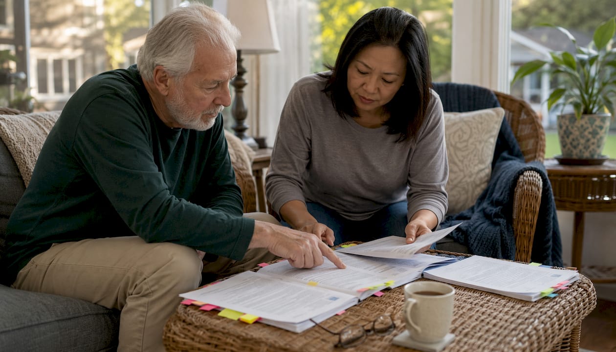 Hands reviewing state notarization rules papers