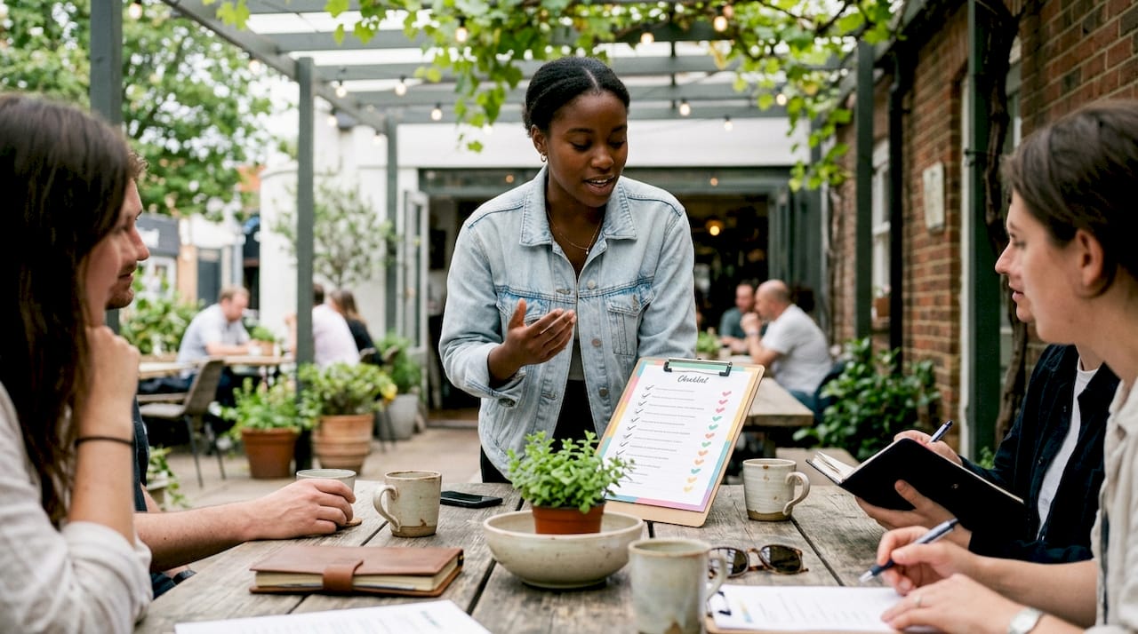 Woman pointing to notarization mistakes checklist