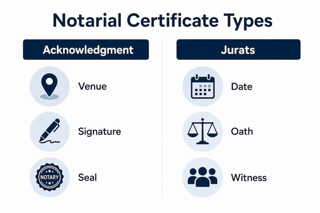 Infographic contrasting acknowledgment and jurats certificate types