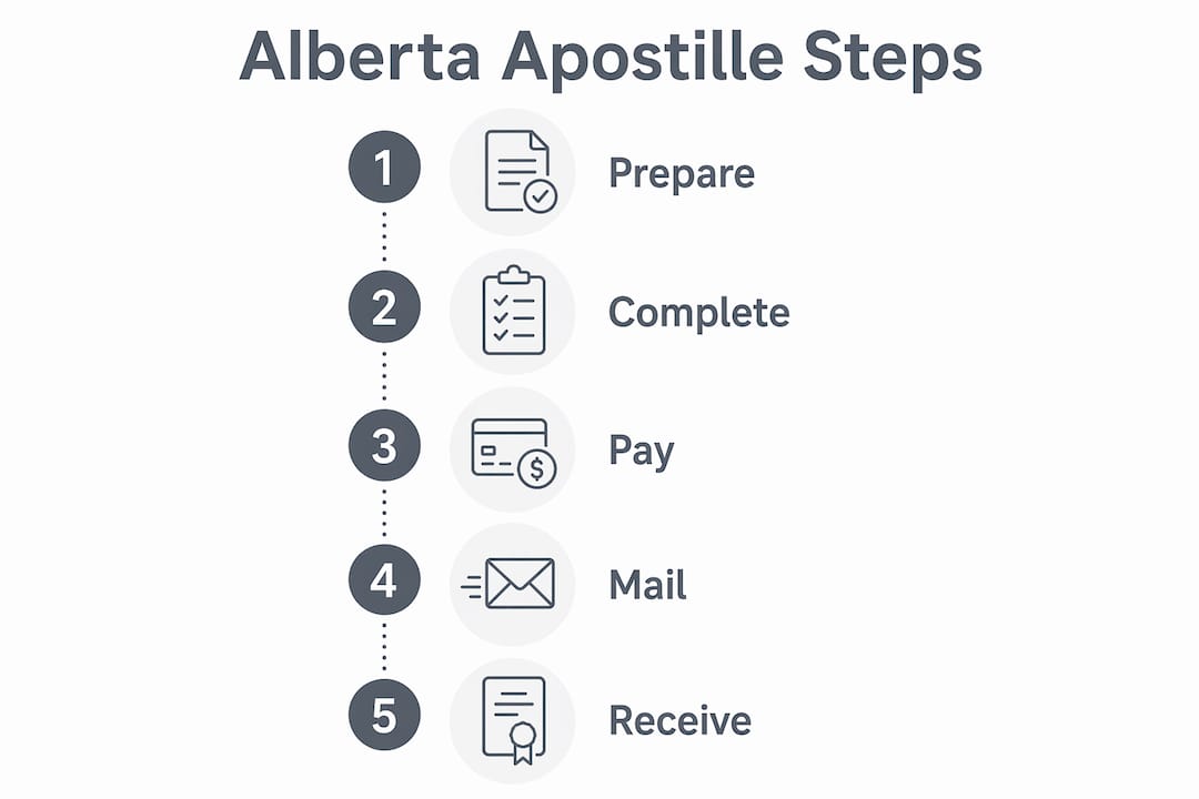 Infographic showing steps to get Alberta apostille