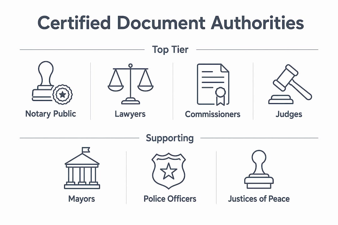 Infographic showing hierarchy of document certifiers in Canada