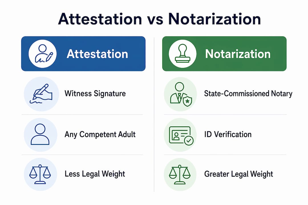 Infographic comparing attestation and notarization