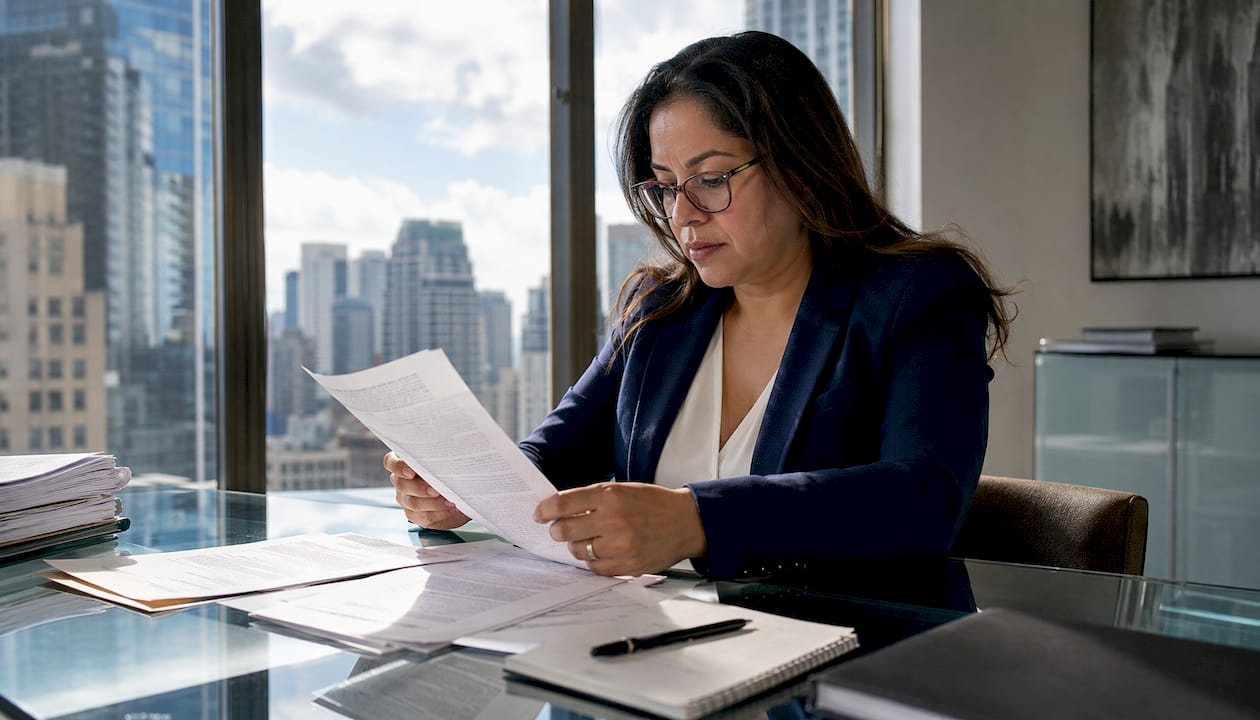Legal professional reviewing signature law documents