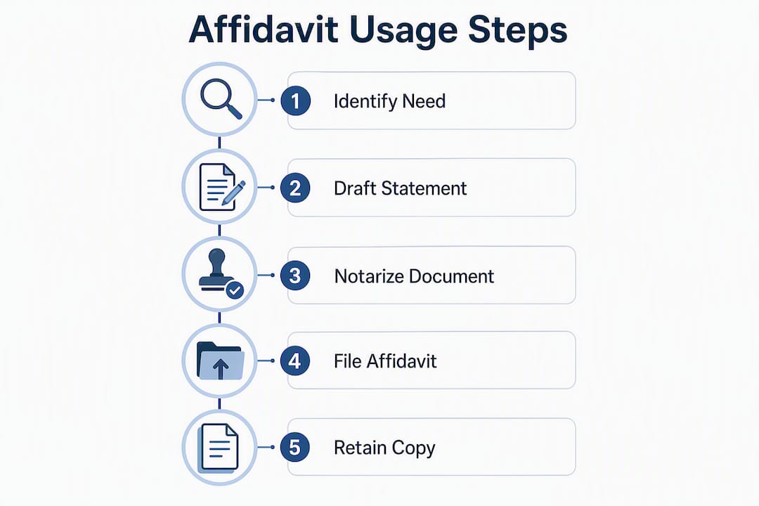 Infographic illustrating steps to use affidavits