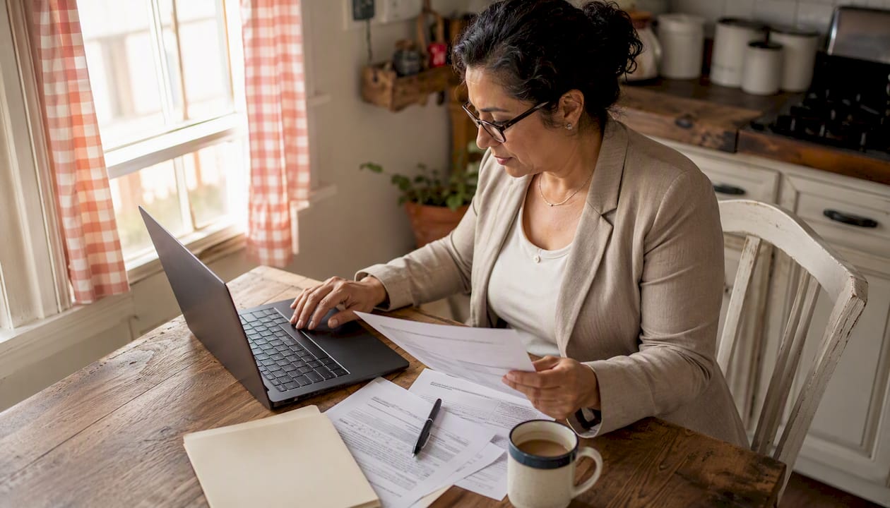Woman completing remote online notary application