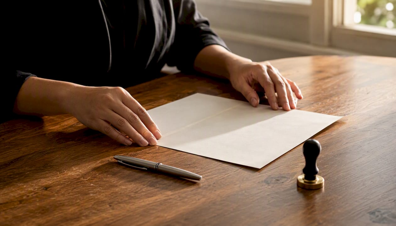 Hands arranging blank legal form