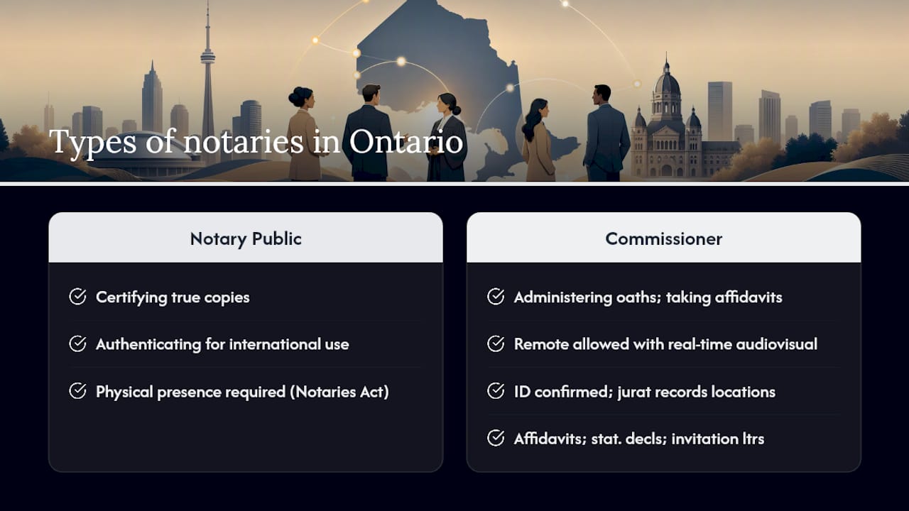 Comparison diagram of notary public and commissioner roles