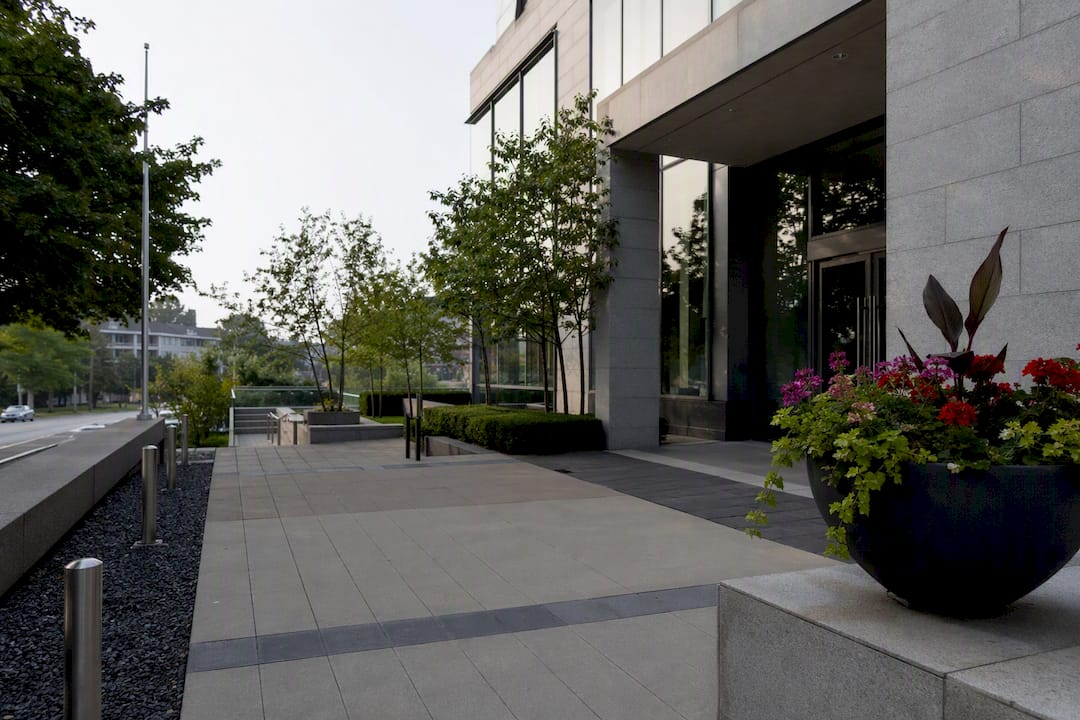 Embassy building exterior with entrance steps