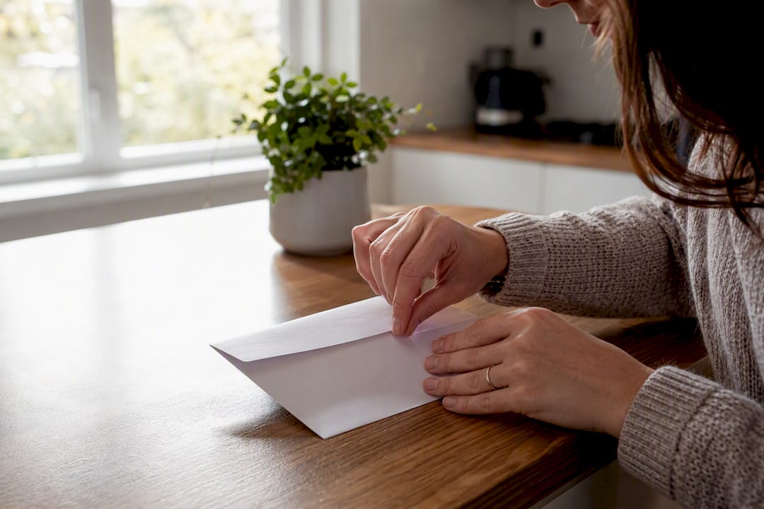 Hands sealing envelope for apostille mailing