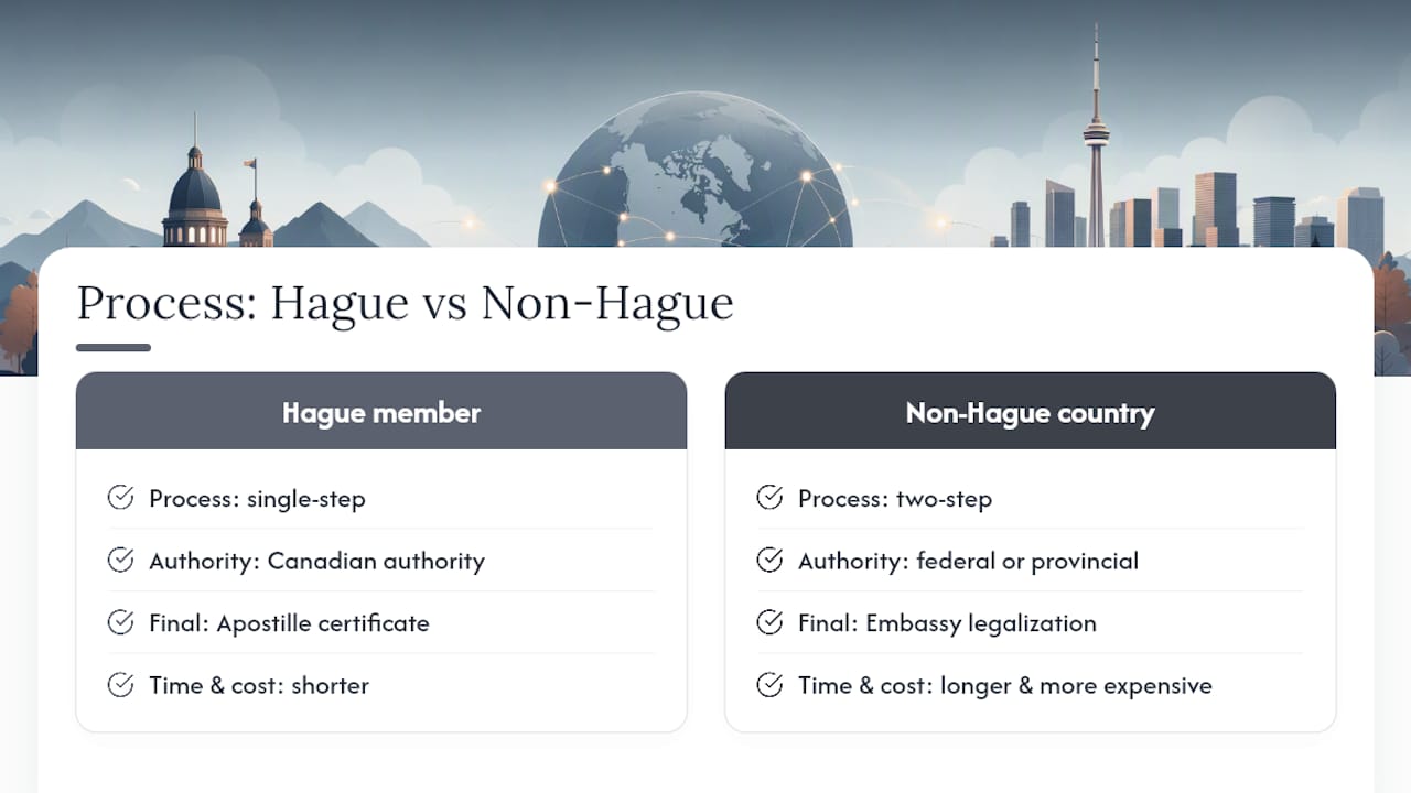 Diagram comparing apostille and authentication/legalization procedures