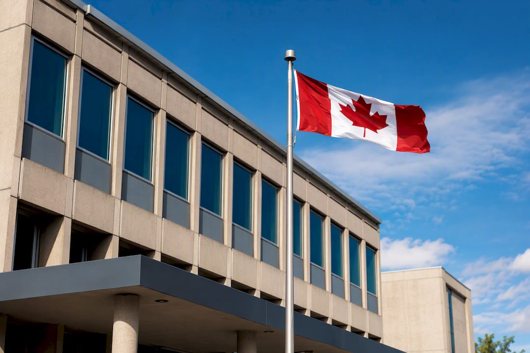 Canadian government building with flag