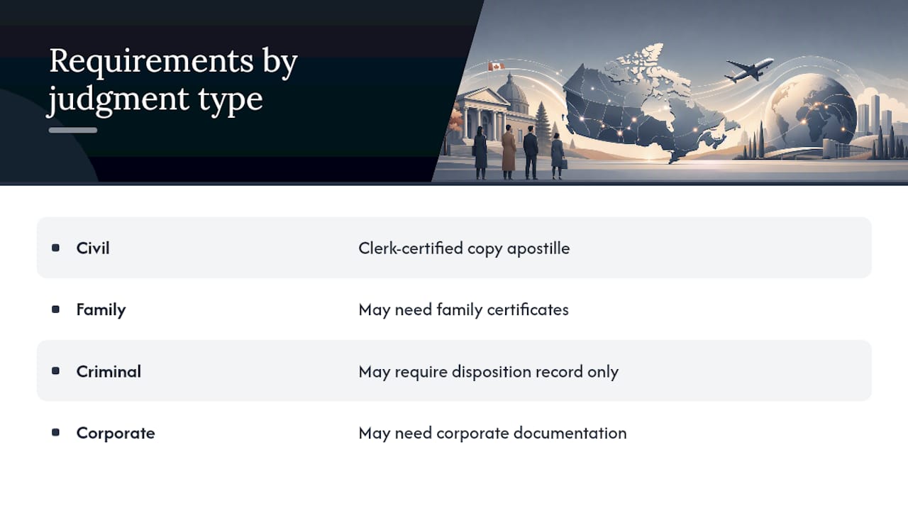 Do Requirements Differ by Type of Judgment? — overview diagram