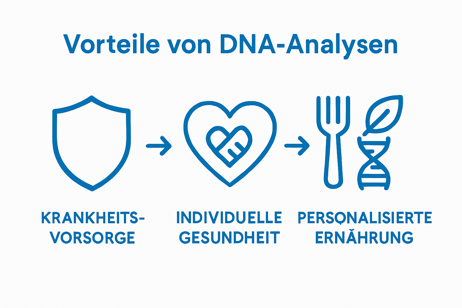 Infografik zu Hauptvorteilen von DNA-Analysen: Vorsorge, Gesundheit, Ernährung