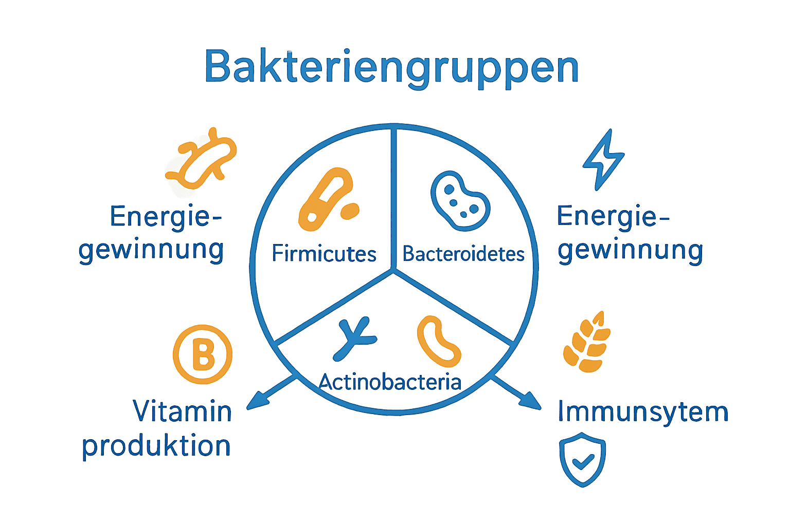 Vergleich der wichtigsten Darmbakterien-Gruppen und Funktionen