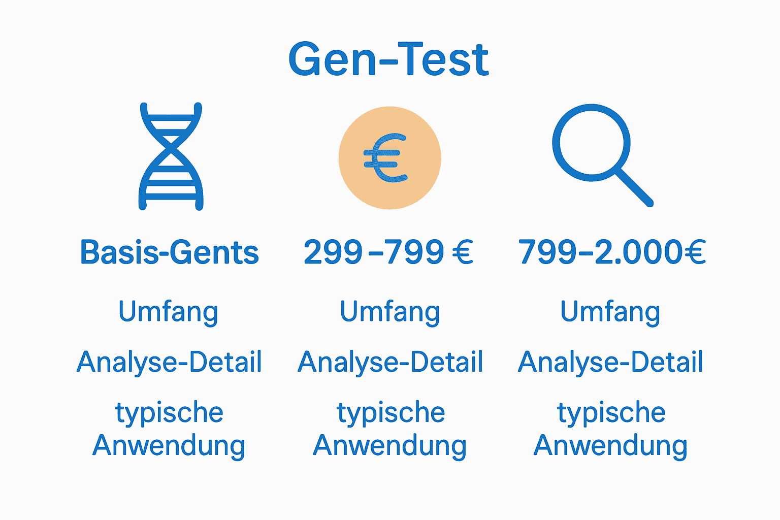 Vergleich Gentest-Typen und Preisbereiche als Infografik