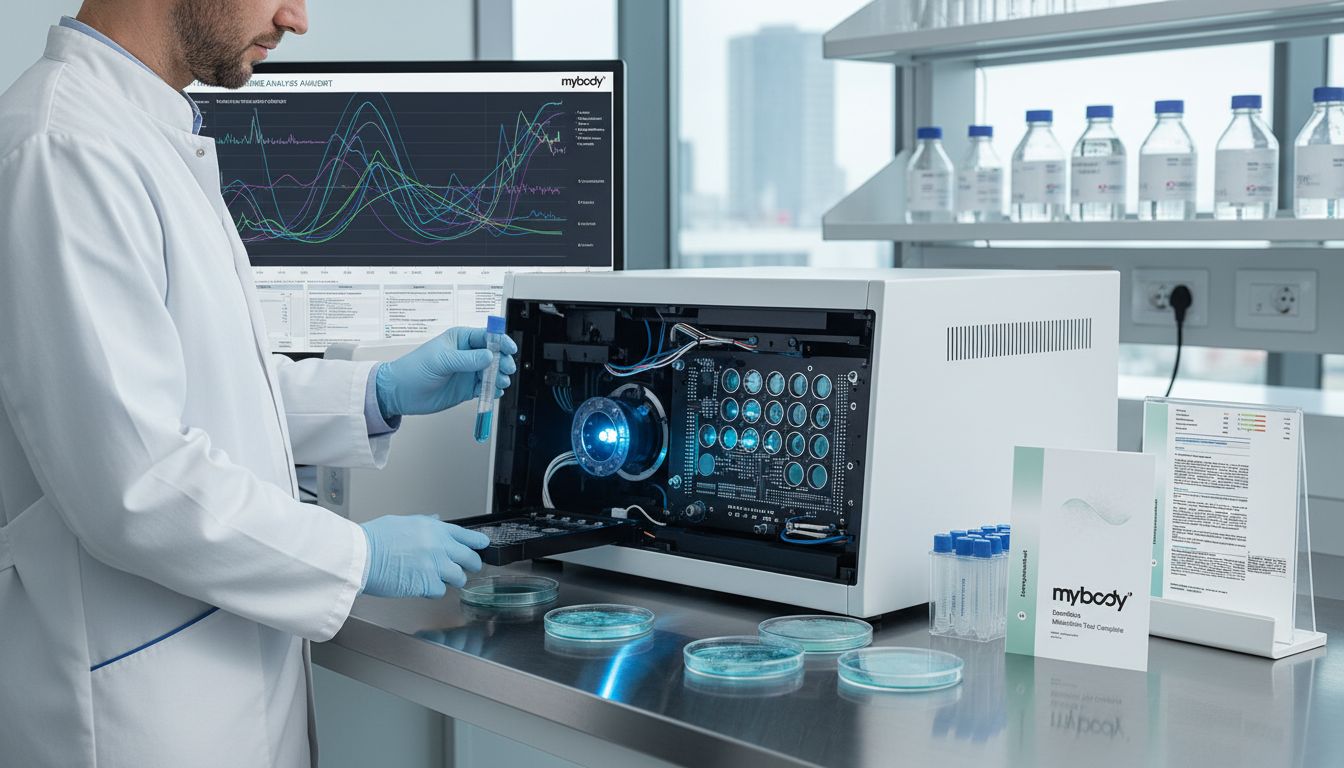 Lab scientist at DNA sequencer working