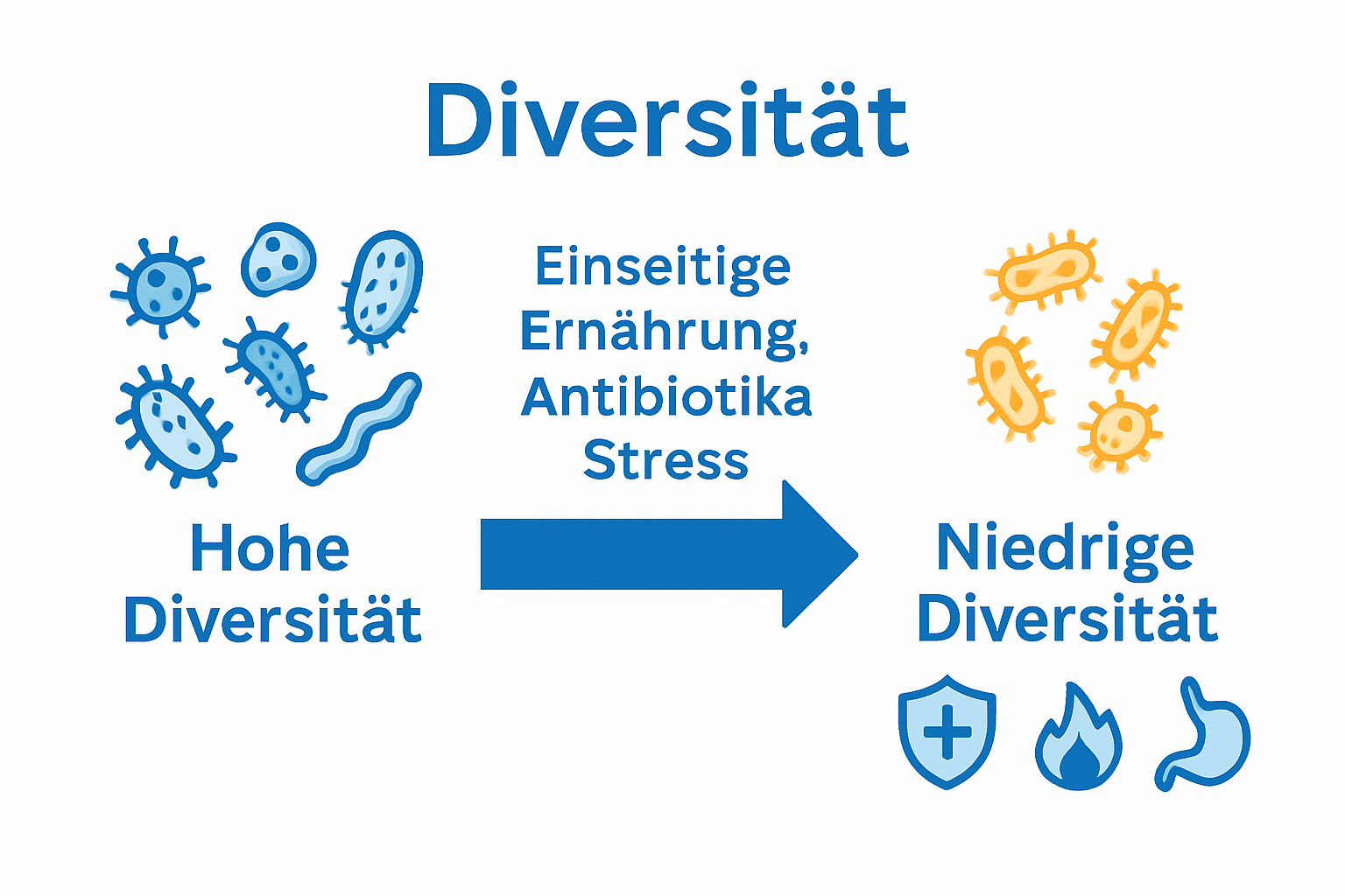 Infographic showing causes and effects of gut flora diversity