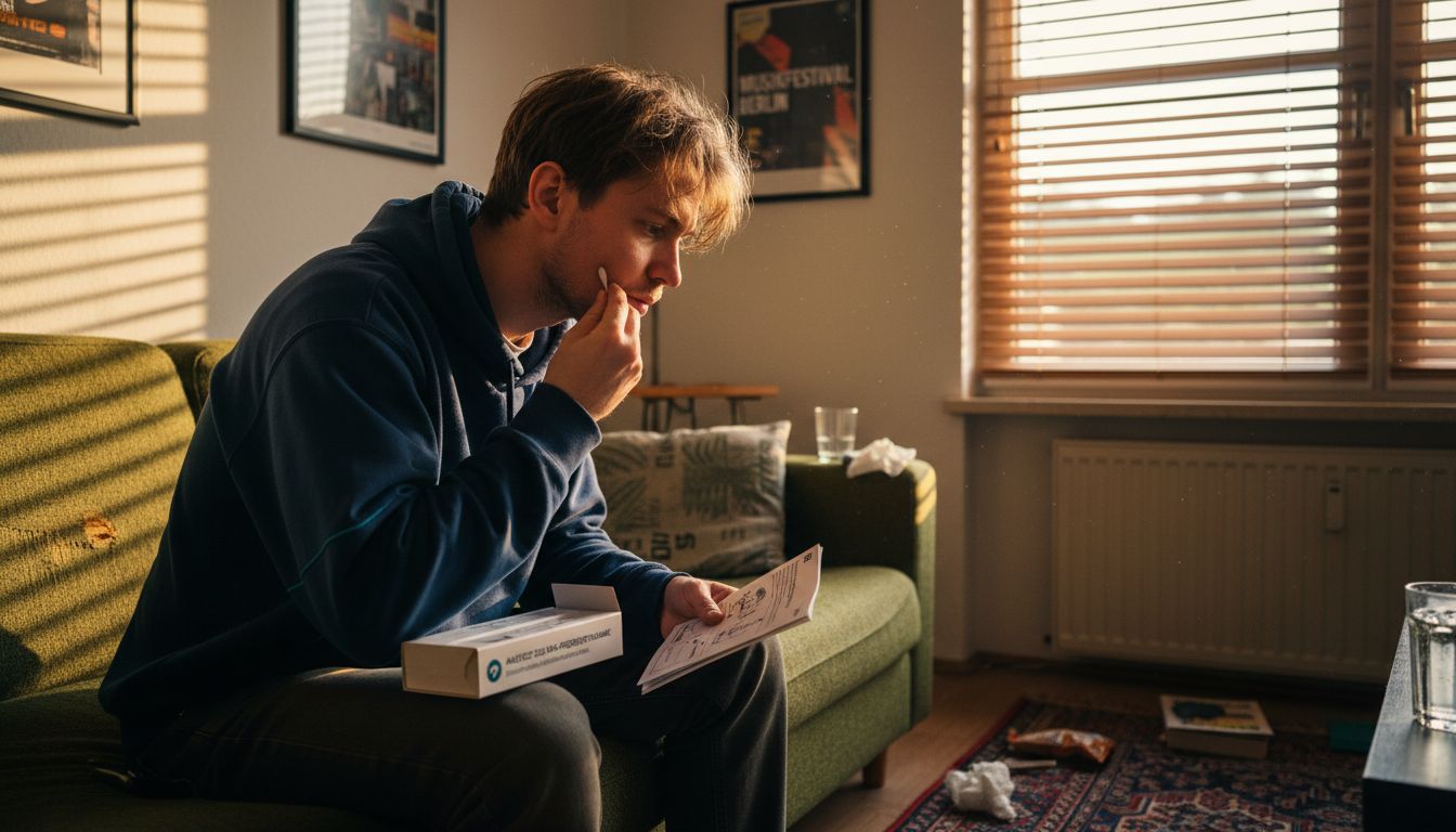 Ein Mann nimmt bequem zu Hause auf dem Sofa eine DNA-Probe.