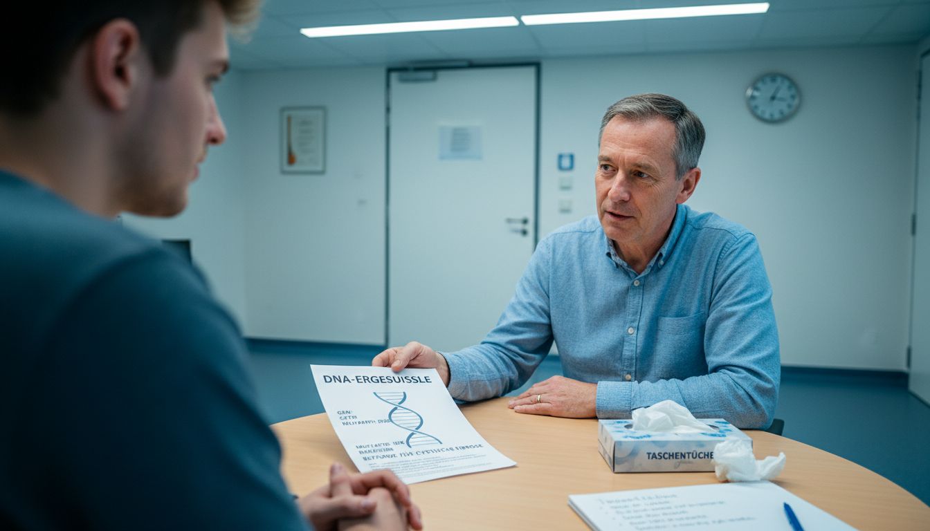 Eine Genetikerin bespricht die Ergebnisse der DNA-Analyse mit einem Paar.