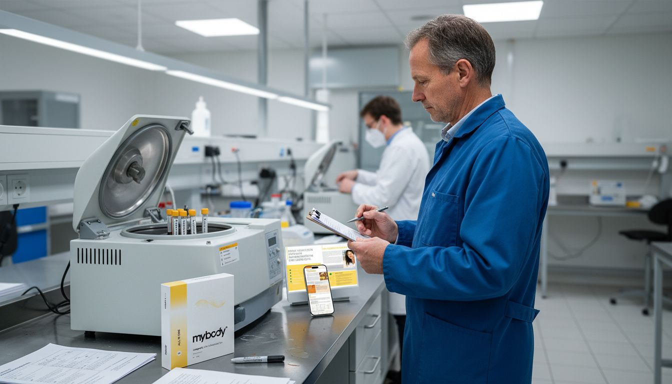 Im Labor untersucht eine Fachkraft Proben auf gesundheitliche Aspekte.