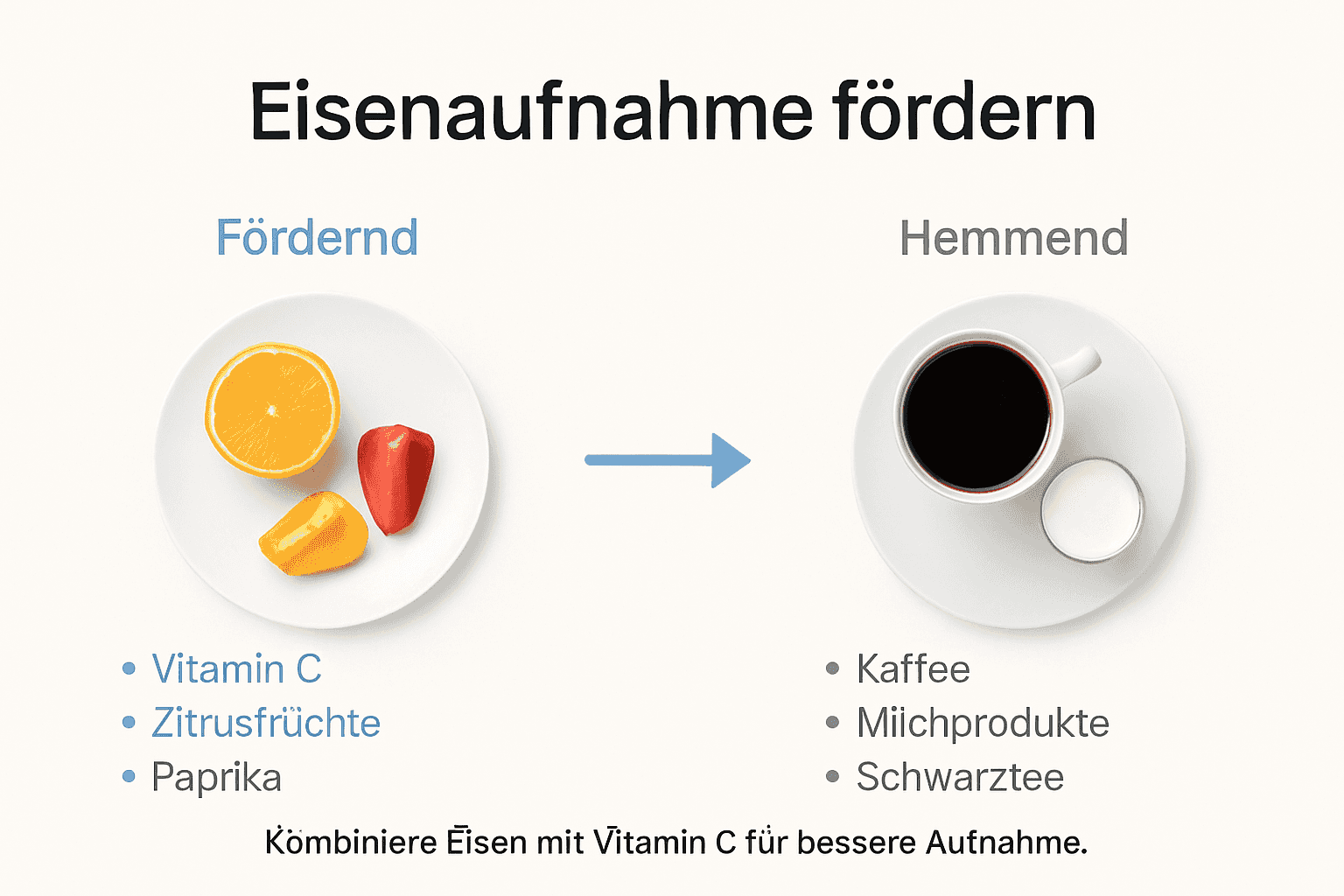 Infografik: So kannst du die Eisenaufnahme unterstützen oder beeinträchtigen