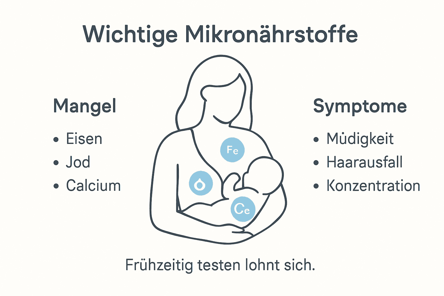 Infografik: Wichtige Nährstoffe und typische Mangelerscheinungen in der Stillzeit