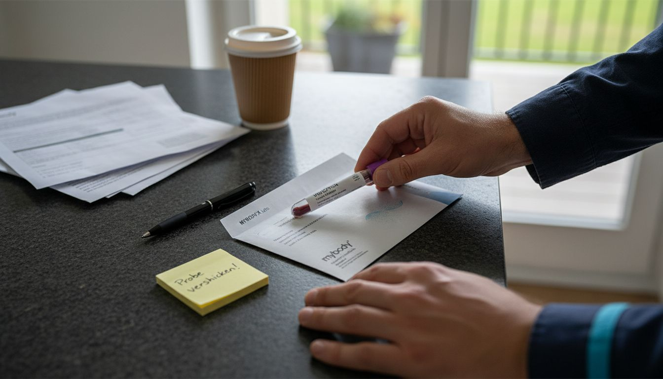 Blutprobe sorgfältig von Hand für den Versand verpackt