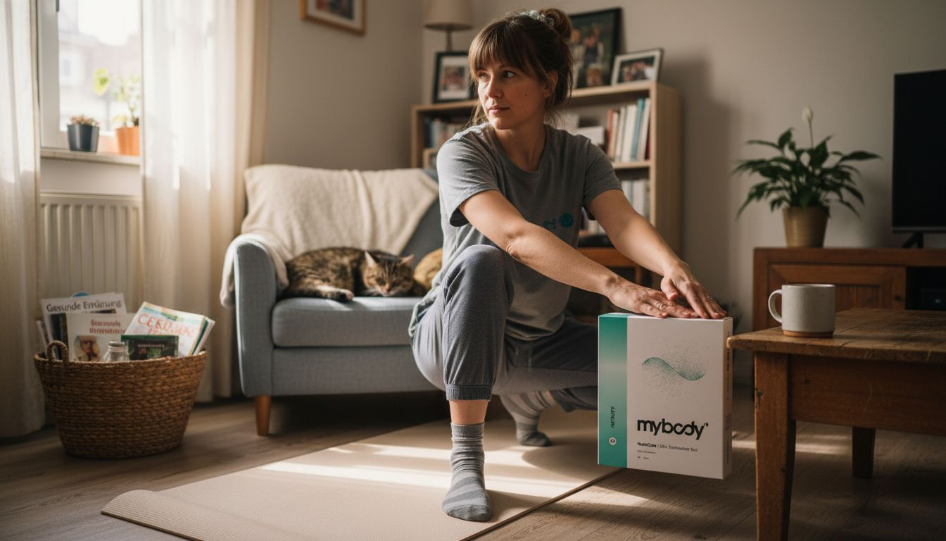 Una donna si distende in posizione rilassata nell'accogliente salotto.