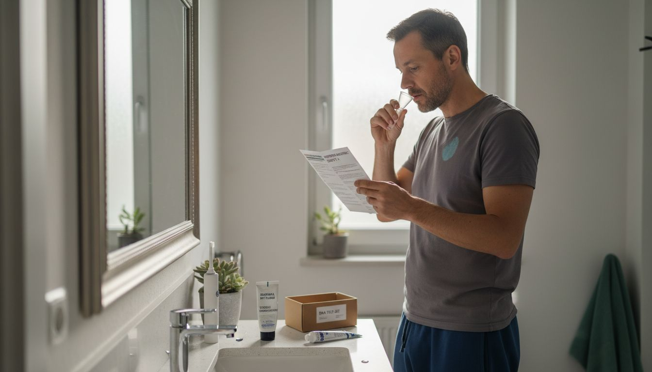 Ein Mann bereitet zu Hause eine genetische Probe vor.
