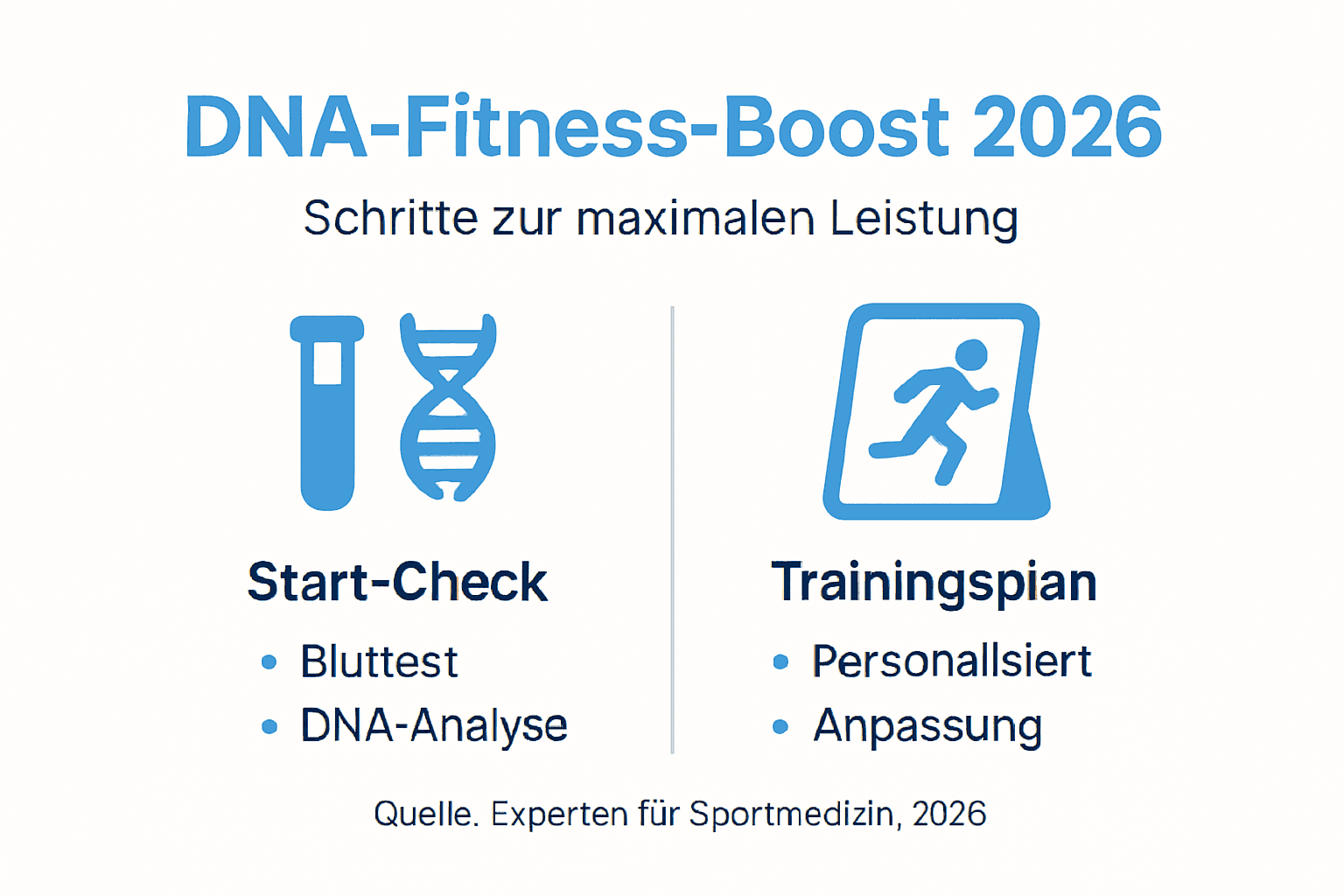 Die Infografik veranschaulicht die wichtigsten Schritte und Meilensteine auf dem Weg zur individuellen DNA-Fitness.