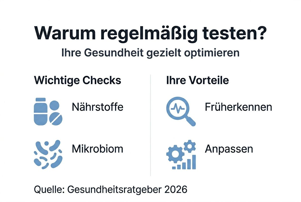 Die Infografik veranschaulicht, warum regelmäßige Gesundheitschecks so wichtig sind und welche Vorteile sie bieten.