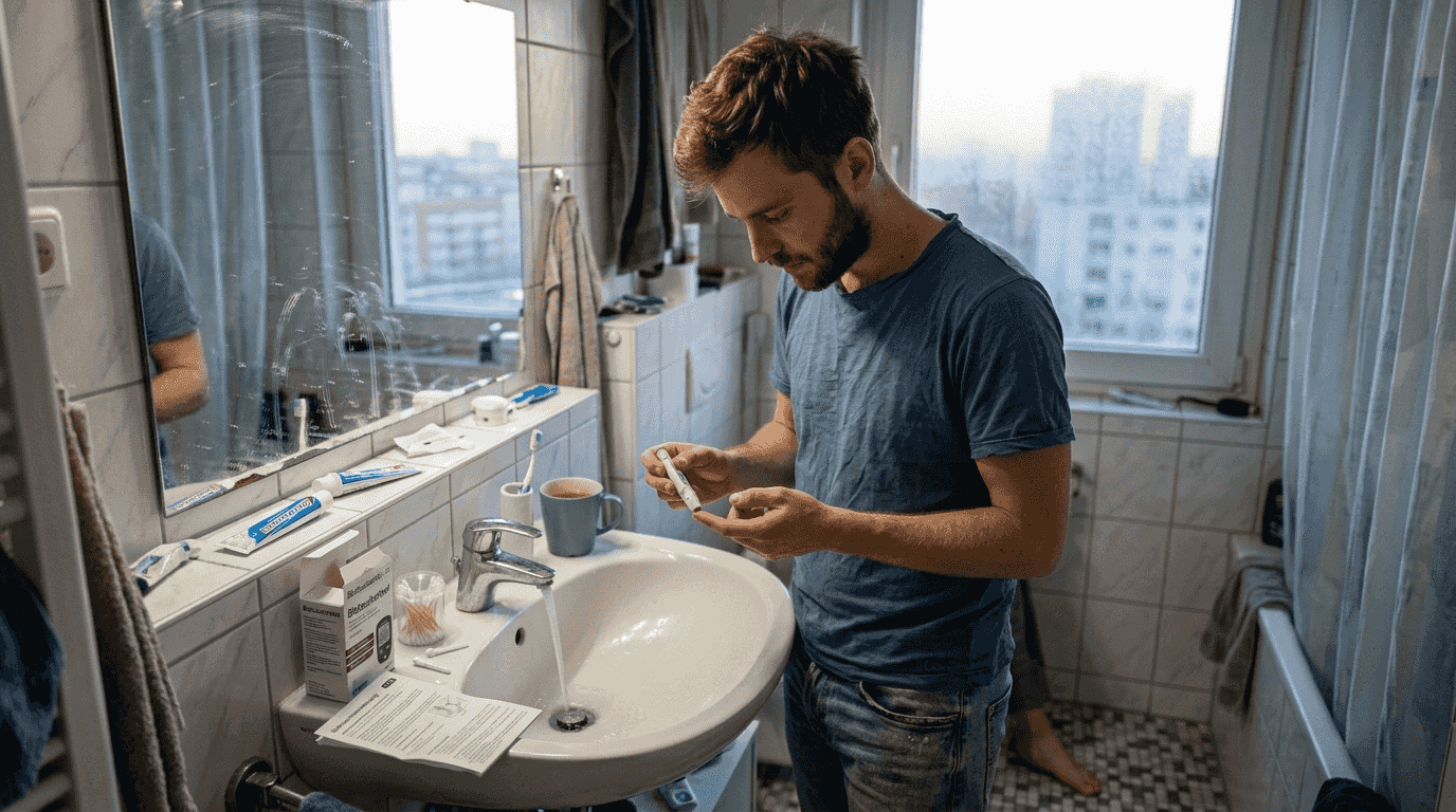 A man takes a sample in the morning.