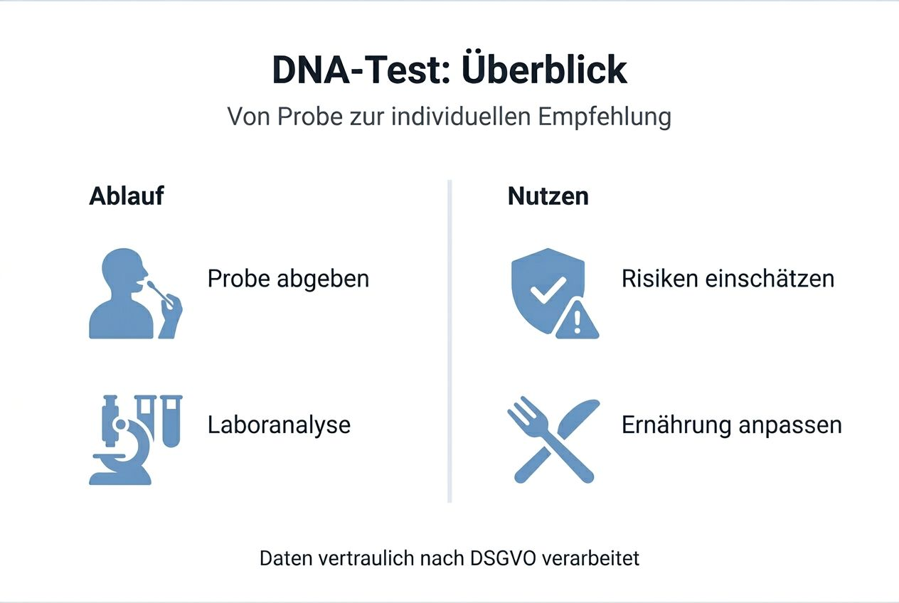 Infografica: Come funziona un test del DNA: fasi e vantaggi in sintesi.