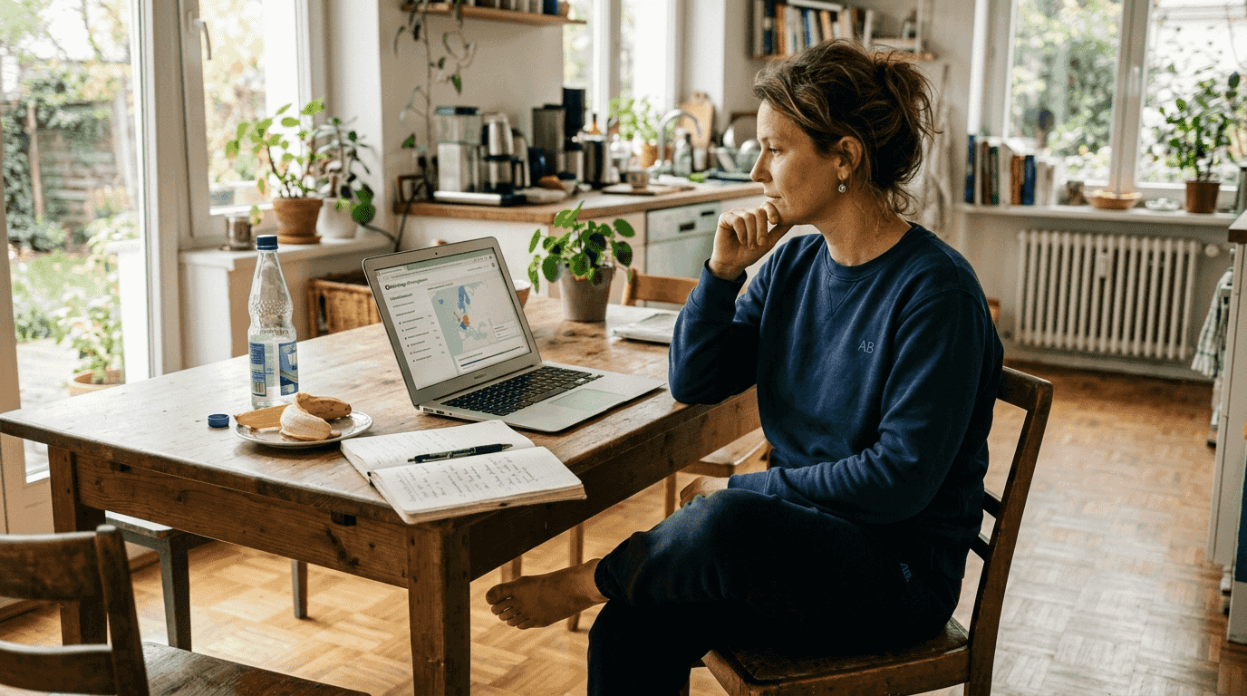 Una donna guarda i risultati del suo test del DNA sul suo computer portatile.
