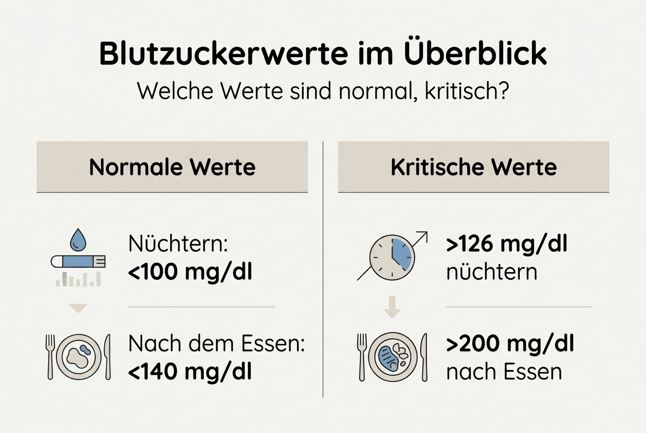 Übersichtsgrafik: Wie unterscheiden sich normale und bedenkliche Blutzuckerwerte?