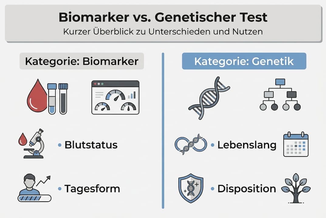 Infografik: Was unterscheidet Biomarker von Gentests?