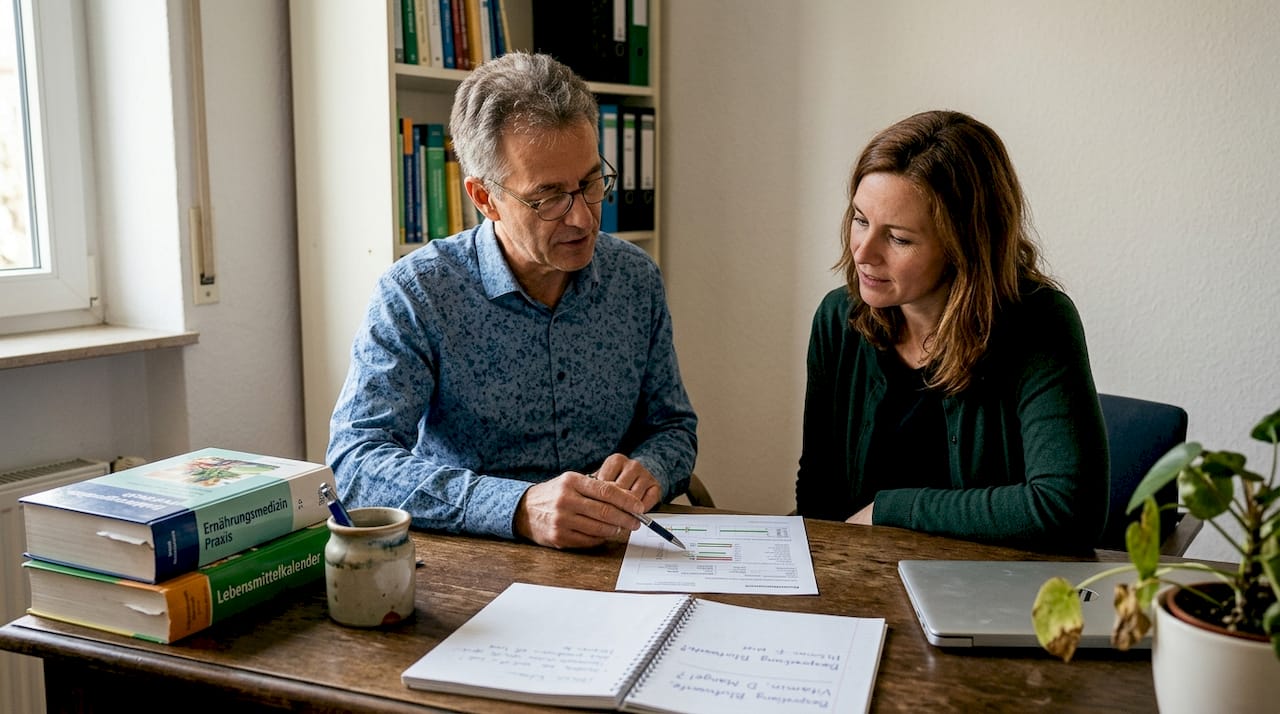 Der Ernährungsberater bespricht die Testergebnisse ausführlich mit dem Klienten.