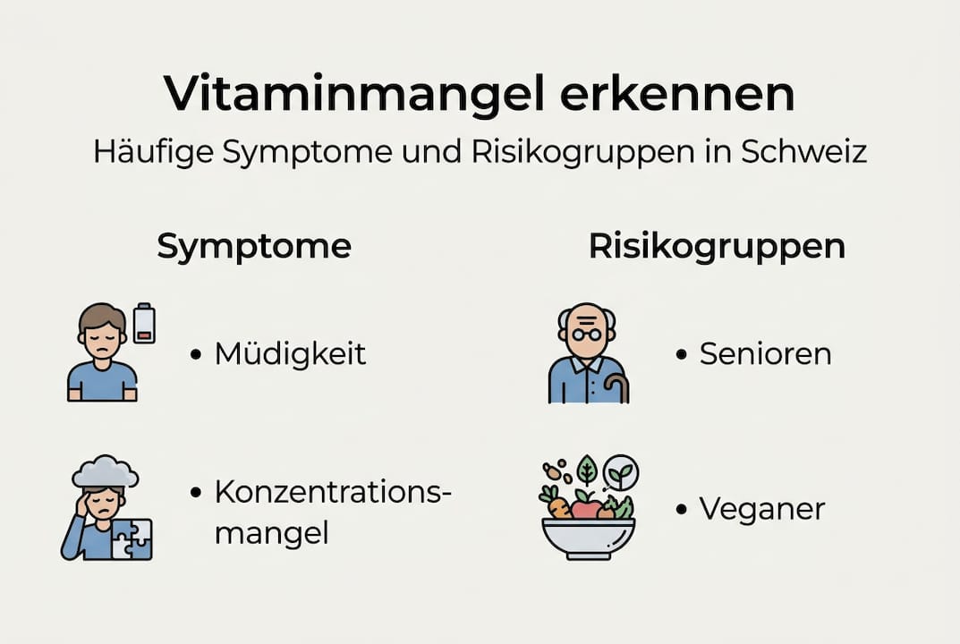 Übersicht: Anzeichen für Vitaminmangel und besonders gefährdete Personengruppen