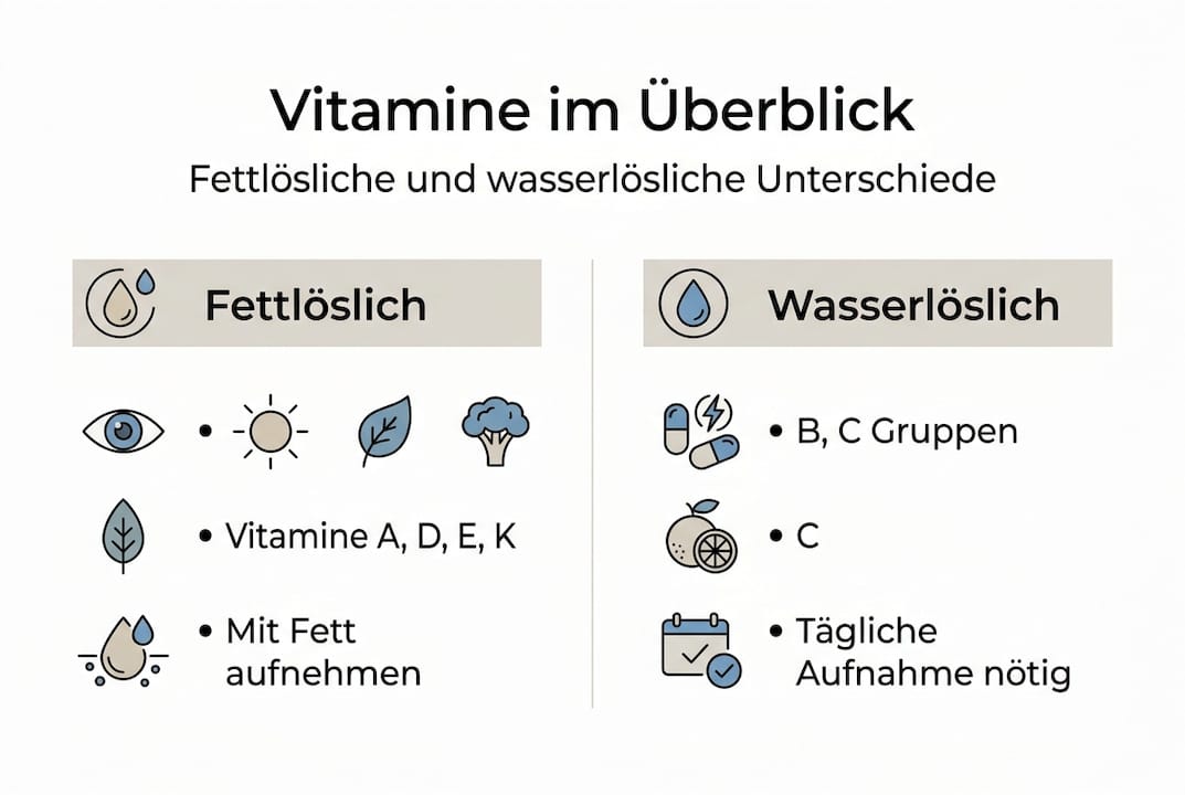 Übersicht: Fett- und wasserlösliche Vitamine im Vergleich