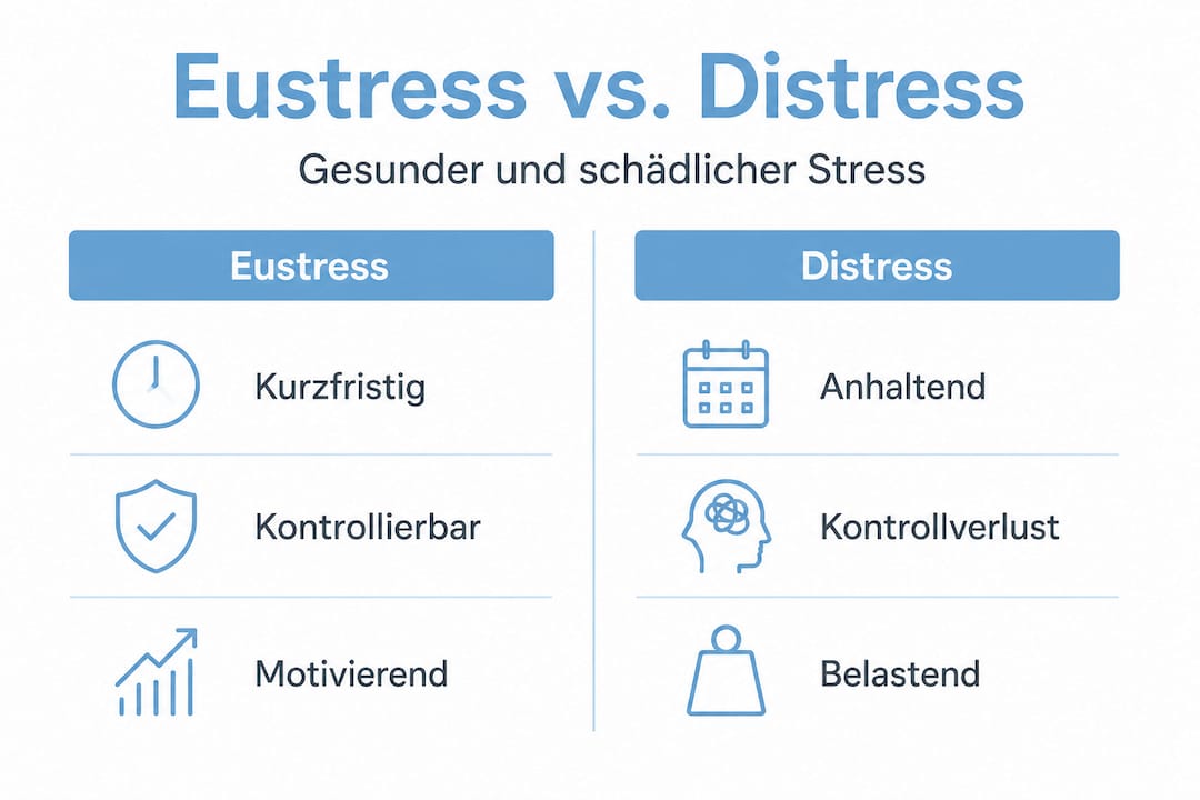 Infografik: Gesunder und ungesunder Stress im Vergleich