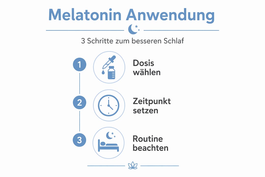 De infographic illustreert drie stappen voor het gebruik van melatonine.