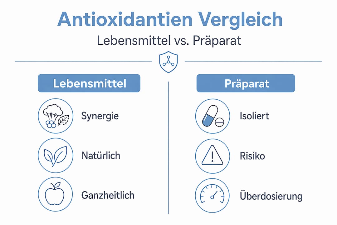 Infografik: Antioxidantien aus Lebensmitteln im Vergleich zu Nahrungsergänzungsmitteln