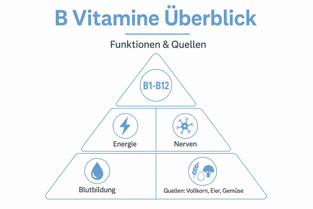 Übersichtliche Grafik: Die wichtigsten Aufgaben der B-Vitamine auf einen Blick