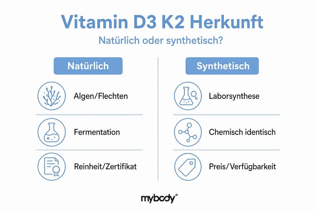 Infografik: Natürliches vs. synthetisches Vitamin D3 und K2 im Vergleich