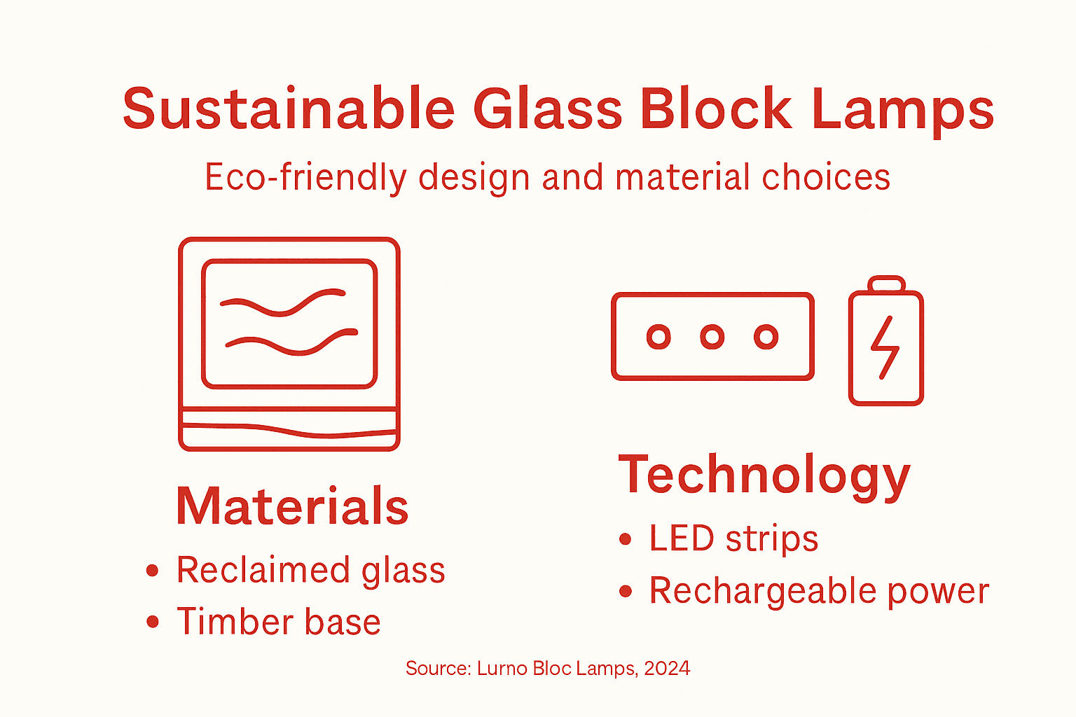 Sustainability features of glass block lamps infographic