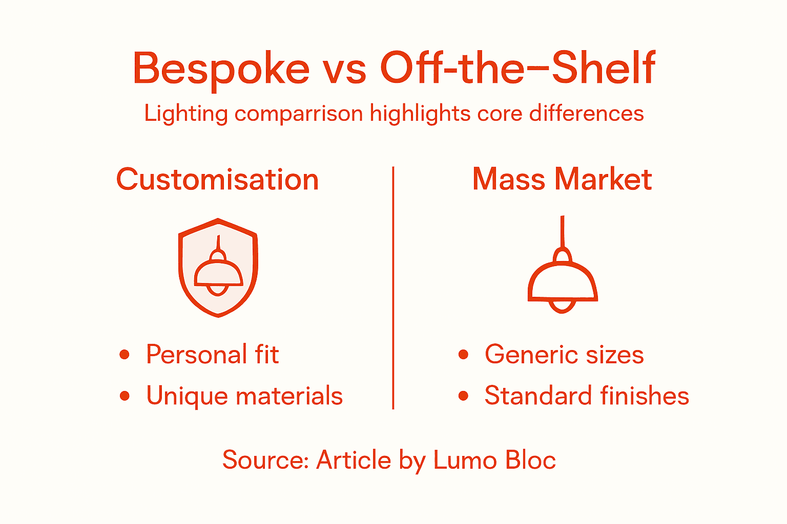 Infographic comparing bespoke and off-the-shelf lighting
